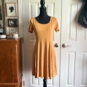 mustard yellow scoop neck flare mini dress size large